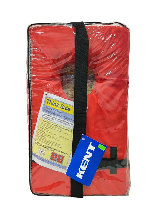 Set 4 chalecos salvavidas Kent Tipo II - vista frontal en bolsa transparente con etiqueta Think Safe