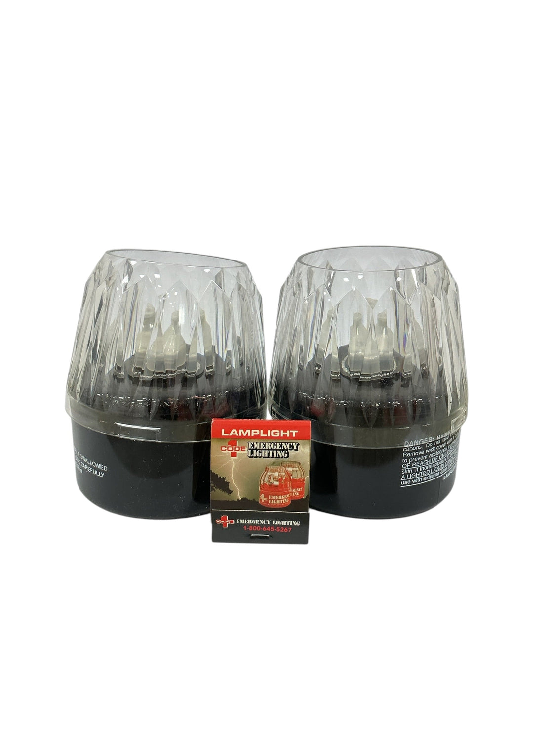 Kit emergencia Lamplight Farms - 2 lámparas de aceite negras con cubierta transparente facetada y libro de fósforos