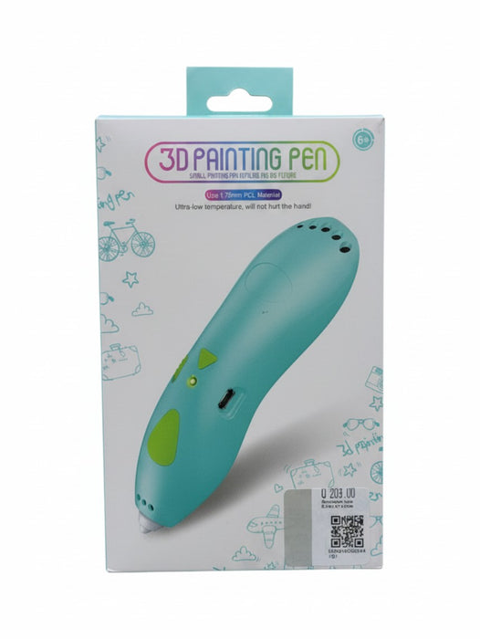 Pluma de dibujo 3D celeste con botones verde lima