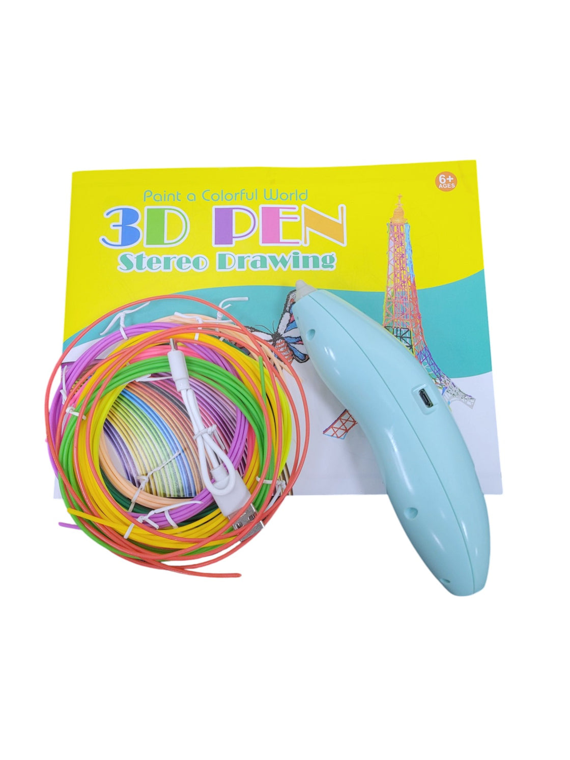 Kit de pluma de dibujo 3D con filamento PLA multicolor y cable USB