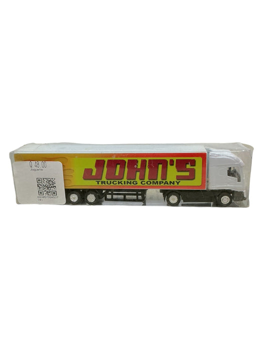 Camión die-cast John's Trucking Company - empaque plástico transparente sellado vista lateral