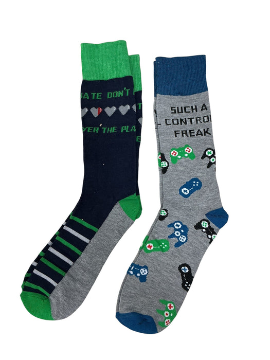 Set calcetines gamer - 2 pares caña alta: Game Day azul/rojo y corazones espadas negro