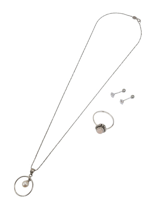 Set de collar, aretes y anillo de plata (925)