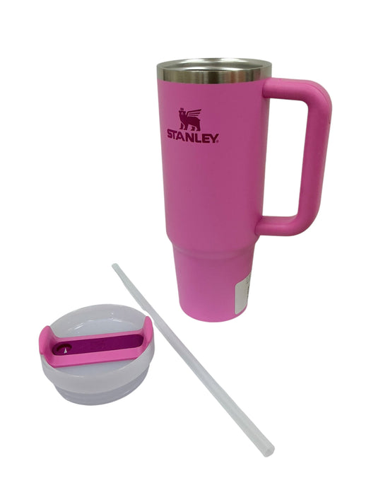 Stanley Quencher H2.0 40oz rosa fucsia - vista con tapa y popote desmontados mostrando interior acero