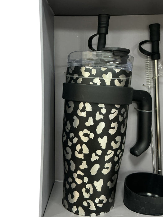 Tumbler 30oz Leopardo TRUE - Caja trasera con especificaciones