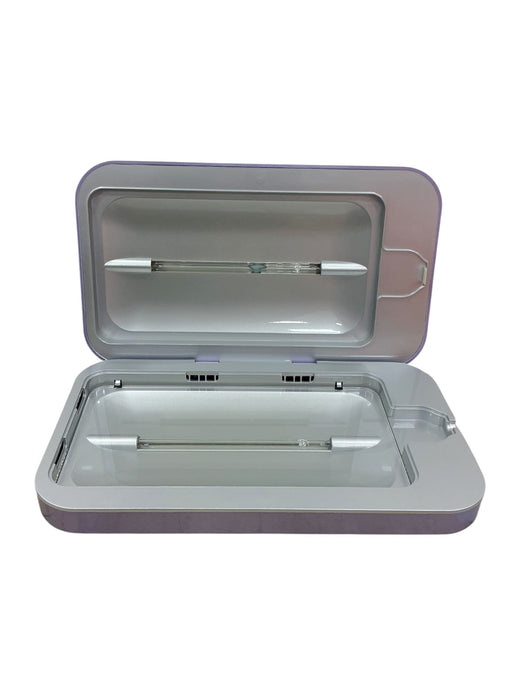 Esterilizador UV PhoneSoap - interior abierto mostrando lámparas UV-C en tapa e interior