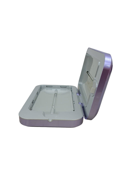 Esterilizador UV PhoneSoap - vista lateral abierta mostrando bisagras y base de carga