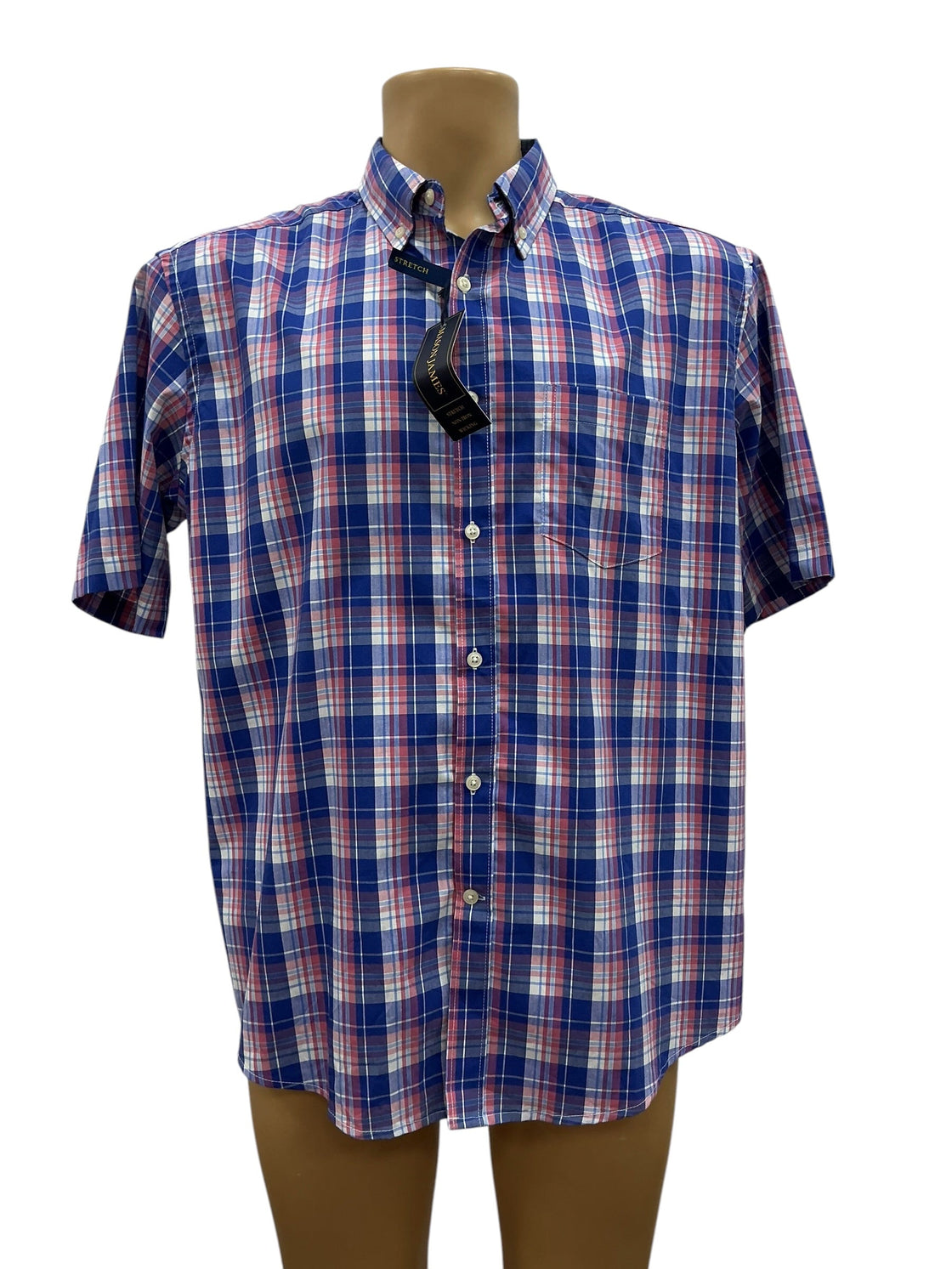 Camisa Mason James cuadros azul rosa - vista frontal con etiqueta
