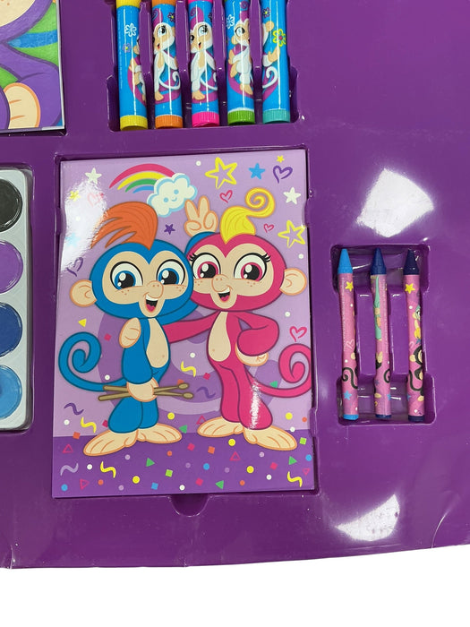 Set Arte Fingerlings - plantilla stencil azul con figuras y acuarelas con pincel