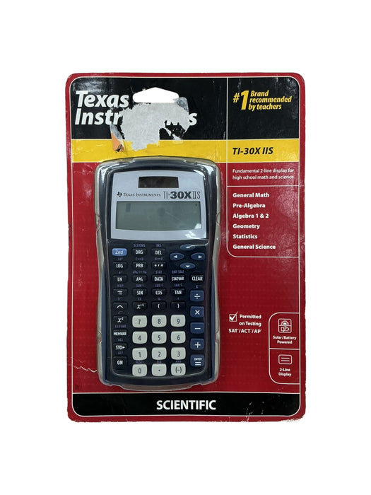 Calculadora TI-30X IIS Texas Instruments - vista frontal en empaque original rojo con teclado visible