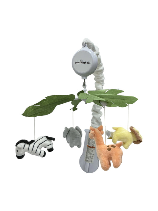 Móvil Musical Safari The Peanutshell armado - vista frontal con 4 peluches