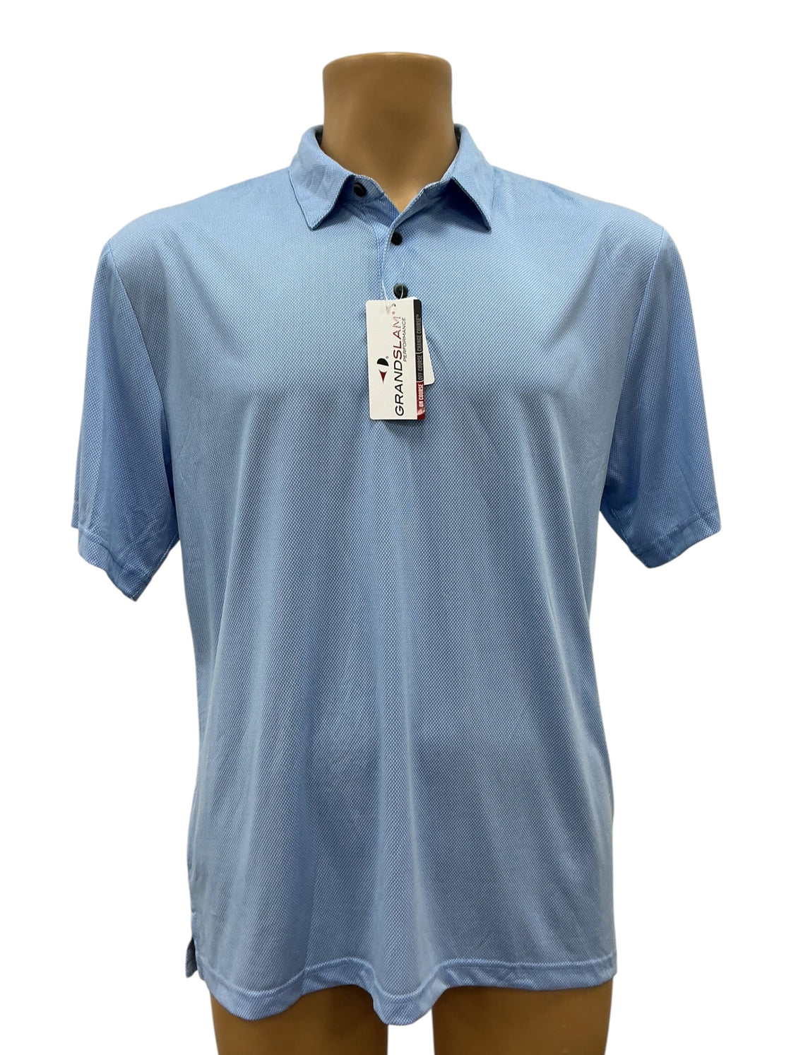 Camisa polo Grand Slam azul cielo - vista frontal con etiqueta