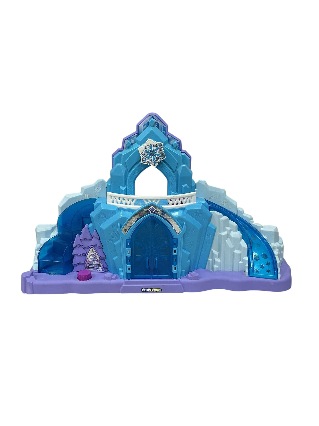 Castillo Hielo Elsa Frozen Little People - vista frontal cerrado con tobogán y árboles morados